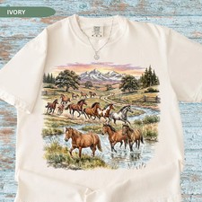 Vintage Wild Running Horses Graphic Animal Nature Retro Comfort Tee picture