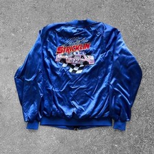 Vintage NASCAR Hut Stricklin Satin Jacket XL Blue 90s Raybestos Racing Taylor picture