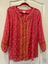J. Jill 3/4 Sleeve Embroidered V-Neck Button Up Tunic Blouse Size XL picture