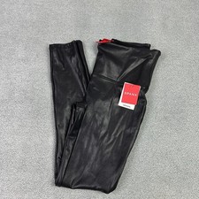 Spanx Faux Leather Leggings Womens L Black  Stretch Slimming Edgy Vegan NEW picture