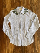 Gucci Mens UFO Planet Floral Embroidered Shirt Sky Blue Skinny Fit Size 39 /15.5 picture