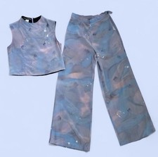 Vintage Karen Burton 100% Silk Water Color Abstract Print Two-Piece Set | Size 4 picture