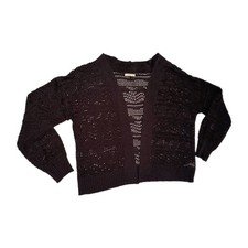 maurices Women's Black Solid Open-Knit Crochet Cardigan Sweater Long Sleeve L picture