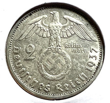 1937-F  GERMANY  SILVER 2 REICH MARKS NICE COIN picture