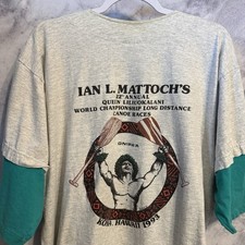 Vintage 90s Kona Hawaii Canoe Racing T Shirt Gray Button Up Signal Sports XL picture