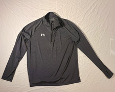 Under Armour HeatGear Men’s L Gray/Black Striped 1/4 Zip Mock Neck Pullover picture