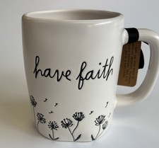 Rae Dunn White & Black Mug - HAVE FAITH- W/ Dandelion Pattern - NWT picture