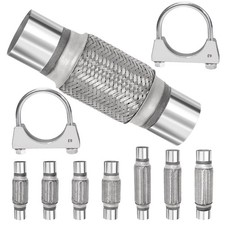 3PCS 2.5'' Exhaust Flex Pipe Kit w/U-Clamp Stainless Steel Double Braid  picture