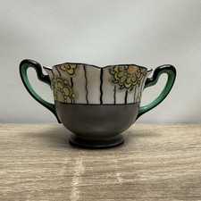 Vintage Noritake Art Deco Hand Painted Sugar Bowl Green Handles Japan Luster picture