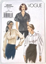 Vogue 8421.  Blouses w/ Statement Sleeves. Sz. 6 - 12. UNCUT, FACTORY FOLDED picture