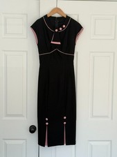 Stop Staring Retro Style Fitted Pencil Dress - Black with Pink Accents - Size S picture