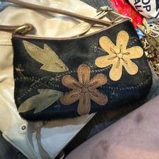 Preston & York Black Calf Hair Leather Floral Shoulder Bag NWT Western Boho picture