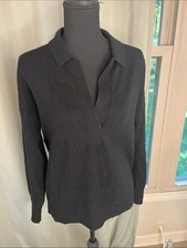 Quince Cashmere Black Collared V-Neck Women’s Sweater Medium picture