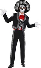 Men`s Day of the Dead Halloween Costume Adult Mariachi Sugar Skull Suit M - 3XL picture
