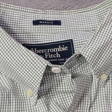 Vtg Abercrombie Fitch Mens L Large White Green Plaid Muscle Fit Shirt Preppy Y2K picture