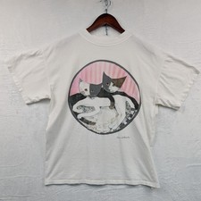VTG Rosina Wachtmeister T-Shirt Men's XL White Two Cats Art Graphic Boxy Fit 90s picture