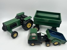 Vintage 60s-70s Tonka Green Pressed Metal XMB-975 Tractor & Trailer Lot picture