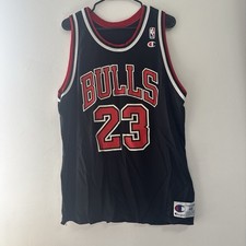 Vintage MICHAEL JORDAN NBA Chicago Bulls Champion #23 Jersey Size 48 (XL) Black picture