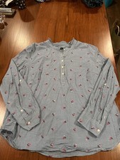 Talbots Shirt Womens Large Blue Gingham Embroidered Floral Long Sleeve Top XL picture