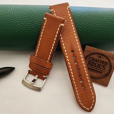 22mm Hand Finished Vintage Patina Brown Leather Watch Strap Veg Tan picture