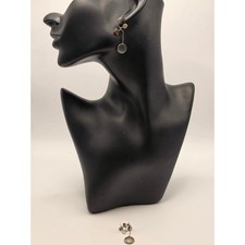 Artisan Signed 925 Sterling Silver Modernist Carnelian Geometric Drop Earrings picture