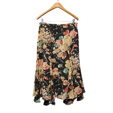 Y2K Vintage Midi Skirt Floral Godet Flare Asymmetrical Black 10 Boho Romantic picture