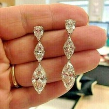 2.80Ct Lab Created Diamond Women Drop Dangle Earrings In 14K White Gold Plated picture