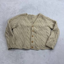 Vintage Hand Made in Italy Women's Cardigan Cream Size L Wool Cable Knit Sweater picture