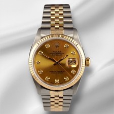Rolex Datejust 36mm Yellow Gold Fluted Gold Diamond Dial Jubilee Watch 16013 picture