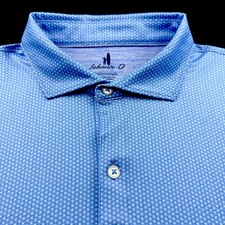 Johnnie O Featherweight Performance Geometric Polka Dot Polo Blue Large $110 picture