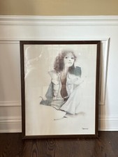 Large Vintage 1970s Christine Rosamond MCM Wooden Framed Summer Mood Lithograph picture