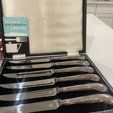 Vintage Steak Knives SET Stainless Steel Marshall Field's England W/Leather Box picture