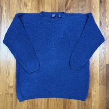 VTG 90s Gap Sweater Mens M Blue Pullover Basketweave Crew Oversized Hong Kong picture