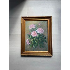 Vintage Framed Pastel Painting Pink Floral Still Life 19.5