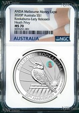 2020 30th Ann. Kookaburra 1oz Silver Coin Pink Common Heath Privy NGC MS70 ANDA picture