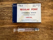 Vintage 1950s B-D Yale Glass Syringe Medical Collectible w/ Original Box picture