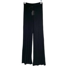Zara S NEW Womens Mesh Wide Leg Knit Pull On Pants Black Blogger Fav picture