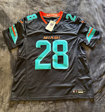Nike Miami Dolphins De'Von Achane #28 Black Aqua Orange Dri-FIT Jersey Men's M picture