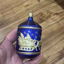Vintage Inge Glas Rare BLUE & GOLD Santa Sleigh CHRISTMAS EVE Ornament Germany picture
