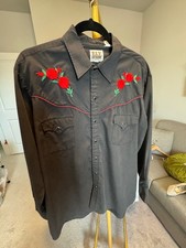 Ely Cattleman black western button up shirt with red rose embroidery picture