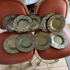 9 Pc vintage Paul Hathcoat Studios Aztec Gold fused art glass plates 9.7” picture