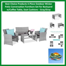 Elegant 4-Piece Outdoor Wicker Patio Conversation Set with Glass Table - Gray picture