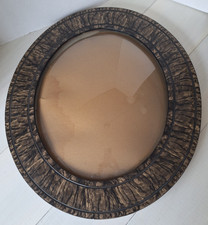 Antique Oval Convex Bubble Glass Wood Picture Frame Tiger Grain 21.5