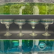 Pier 1 by Amici Hand Blown 4pc Cabo Blue Green Margarita Glasses Mexico 14oz picture