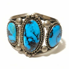 Vintage Navajo Old Pawn Cuff Bracelet with Kingman Mine Spiderweb Turquoise  picture