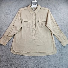 Chico's Top Shirt Size 2  Long Sleeve 1/2 Button Lightweight Tan Brown - 2 picture