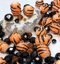 Tiger Stripe Beads Tiger Print Orange Glass Beads Handmade DIY Jewelry 20 pcs picture