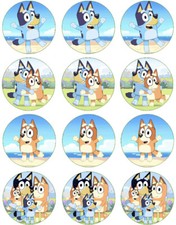 24x EDIBLE Bluey & Bingo Circle Cupcake Cookie Toppers WAFER PAPER Sheet UNCUT picture