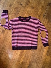 J.Crew Striped Pink & Brown Burgundy Crewneck Sweater SMALL picture