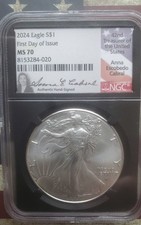 2024 Amer Silver Eagle Flag Label MS70 NGC FDOI Anna Cabral Signature picture